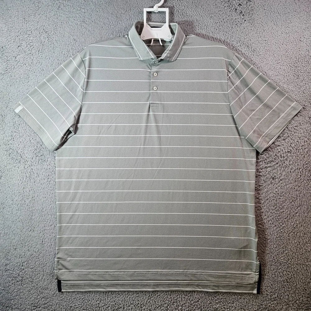 RLX Ralph Lauren Polo Shirt Men XL‎ Short Sleeve Gray White Striped